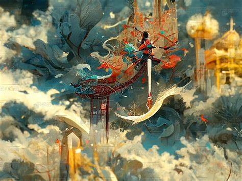 哲学思辨风格插画，人体与机械融合的艺术化表现