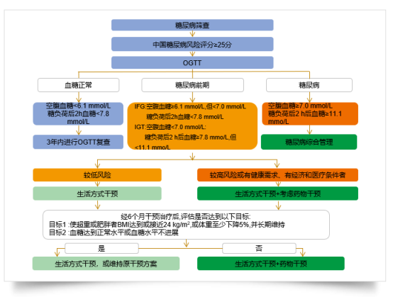 早期干预流程图，包含药物、生活方式、物理治疗模块