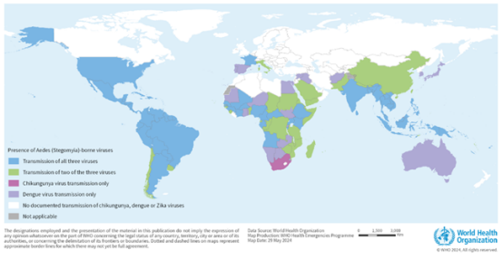 全球温带城市登革热病例增长曲线，重点标注北京、柏林、芝加哥